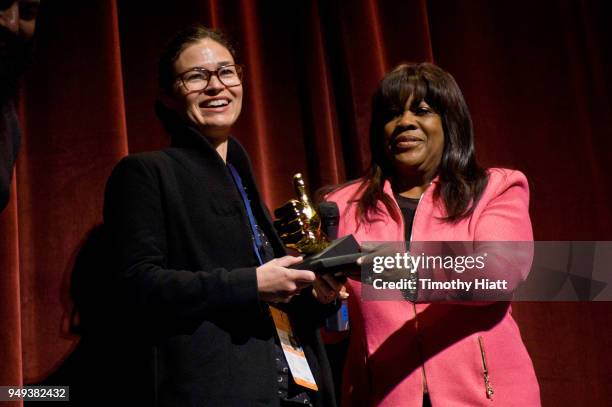 Danielle Renfrew Behrens and Chaz Ebert attend on Day 3 of the Roger Ebert Film Festival at Virginia Theatre on April 20, 2018 in Champaign, Illinois.