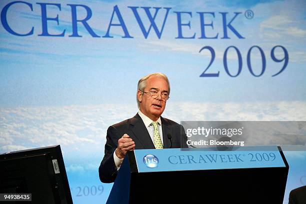 James E. Rogers, chairman, president and chief executive officer of Duke Energy, speaks during the Cambridge Energy Research Associates CERAWeek 2009...