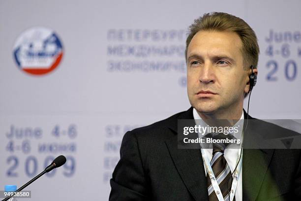 Igor Shuvalov, first deputy prime minister of Russia listens during the first day of the St. Petersburg International Economic Forum, in St....