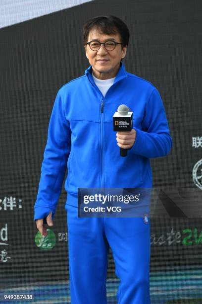 Actor Jackie Chan attends National Geographic Earth Day Run 2018 on April 21, 2018 in Shanghai, China.