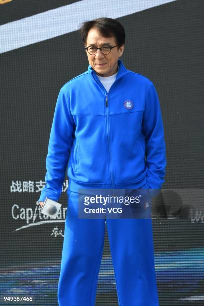 Actor Jackie Chan attends National Geographic Earth Day Run 2018 on April 21, 2018 in Shanghai, China.