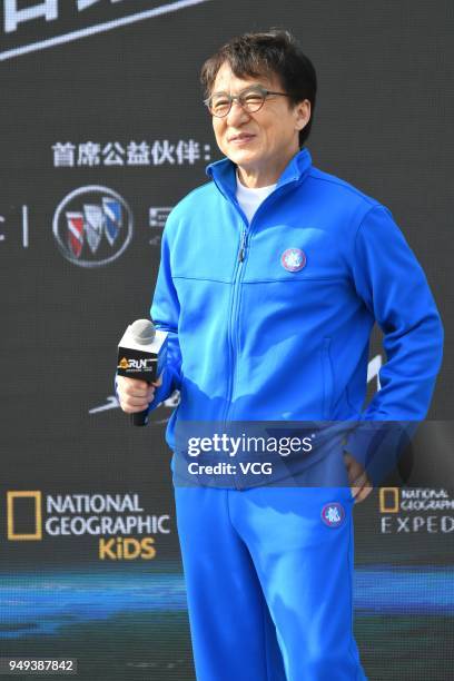 Actor Jackie Chan attends National Geographic Earth Day Run 2018 on April 21, 2018 in Shanghai, China.