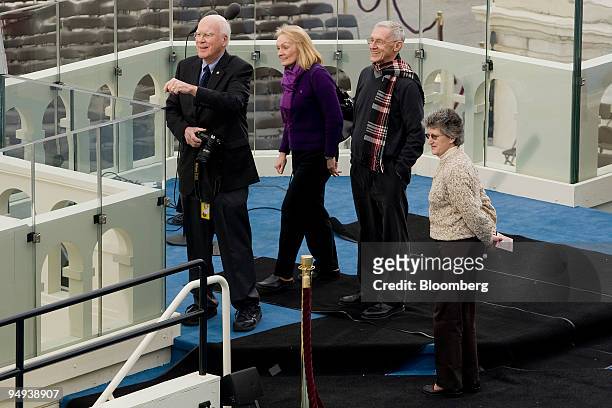 Senator Patrick Leahy, a Democrat from Vermont, left, looks on as final preparations continue outside the U.S. Capitol for the inauguration of...