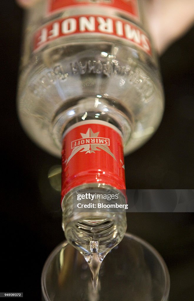 A glass of Smirnoff Vodka, a Diageo product, is poured into