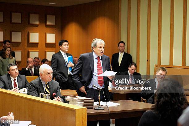 David Golub, a lawyer representing the town of Fairfield, Connecticut, center, speaks before Judge Arthur Hiller during a hearing at Fairfield County...