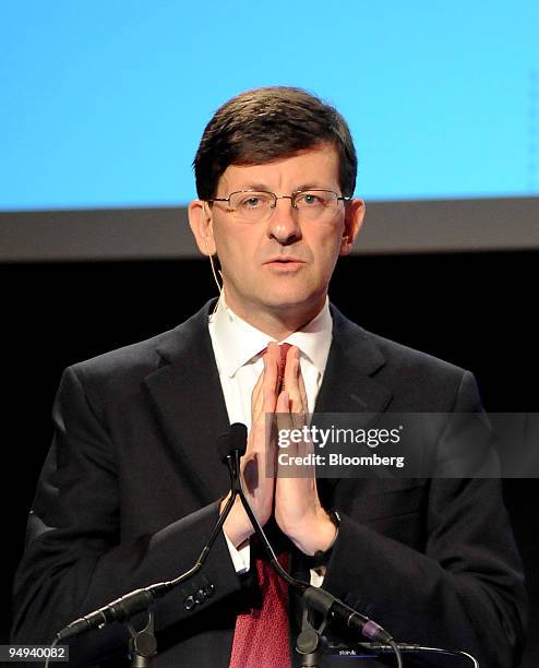 Vittorio Colao, chief executive officer of Vodafone Group Plc., speaks at a news conference at the 3GSM World Congress in Barcelona, Spain, on...