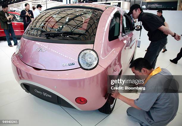 Chery Inc. QQ vehicle is displayed at the 2009 Shanghai auto show in Shanghai, China, on Monday, April 20, 2009. China's vehicle sales may hit a...