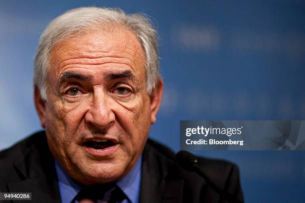 Dominique Strauss-Kahn, managing director of the International Monetary Fund , speaks during a press briefing at the IMF and World Bank spring...