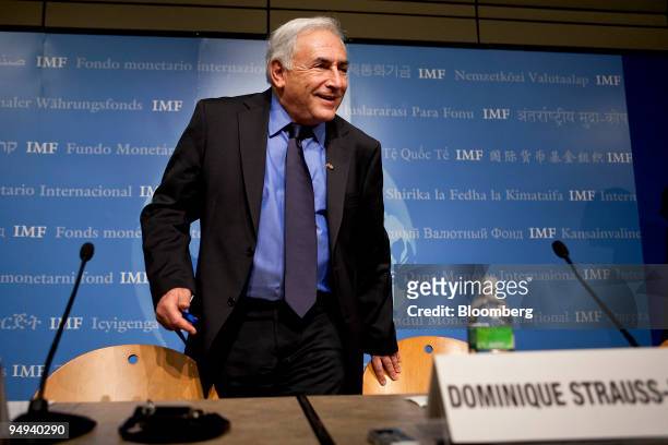 Dominique Strauss-Kahn, managing director of the International Monetary Fund , arrives for a press briefing at the IMF and World Bank spring meetings...