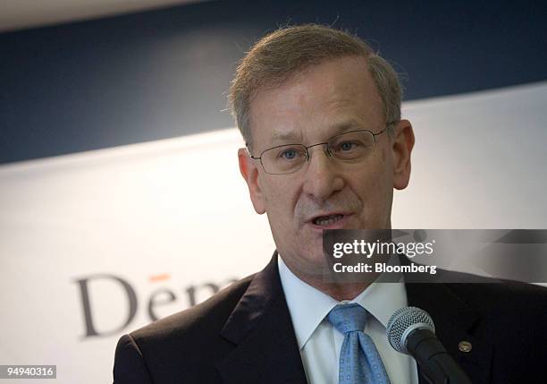 Thomas Hoenig, president of the Federal Reserve Bank of Kansas City, speaks at a luncheon hosted by the public policy research organization Demos, in...
