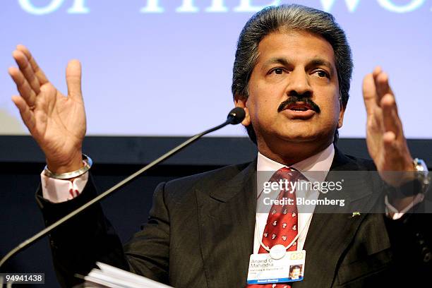Anand G. Mahindra, vice chairman and managing director of Mahindra & Mahindra Ltd., speaks during a session on day four of the World Economic Forum...