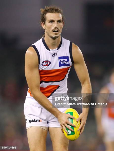 Phil Davis of the Giants in action during the 2018 AFL round five match between the St Kilda Saints and the GWS Giants at Etihad Stadium on April 21,...