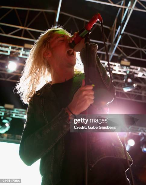 Singer Spencer Chamberlain of Underoath performs during the Las Rageous music festival at the Downtown Las Vegas Events Center on April 20, 2018 in...