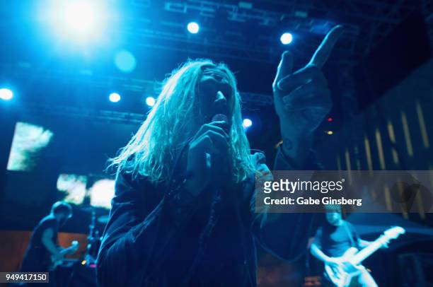Singer Spencer Chamberlain of Underoath performs during the Las Rageous music festival at the Downtown Las Vegas Events Center on April 20, 2018 in...