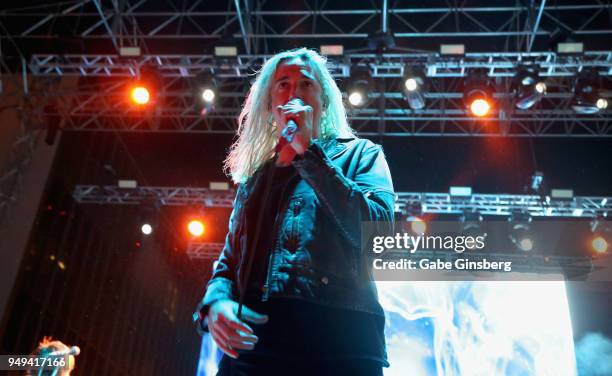 Singer Spencer Chamberlain of Underoath performs during the Las Rageous music festival at the Downtown Las Vegas Events Center on April 20, 2018 in...