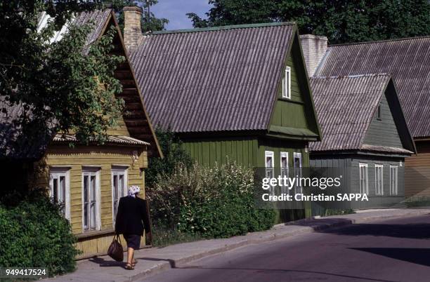 Maisons traditionnelles en bois de Trakai, Lituanie.