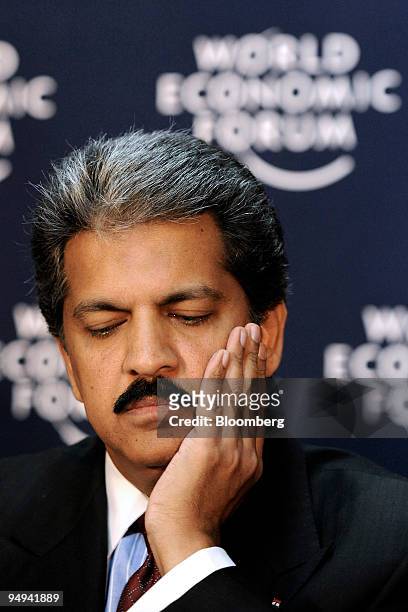 Anand G. Mahindra, vice chairman of India's Mahindra & Mahindra Ltd., listens during an opening press conference on day one of the World Economic...