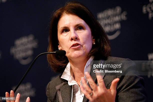Suzanne Nora Johnson, former vice chairman of Goldman Sachs Group Inc., speaks during a session on day one of the World Economic Forum in Davos,...