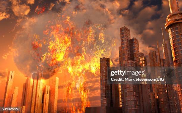 nuclear attack on a city. - nuclear bomb explosion stock illustrations