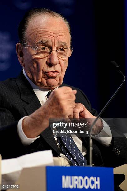 Rupert Murdoch, chairman and chief executive officer of News Corp., speaks during a session on day three of the World Economic Forum in Davos,...