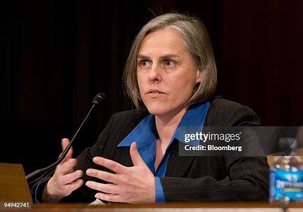 Dawn Johnsen, a professor at Indiana University School of Law, testifies before the Senate Judiciary Committee in Washington, D.C., U.S., on...