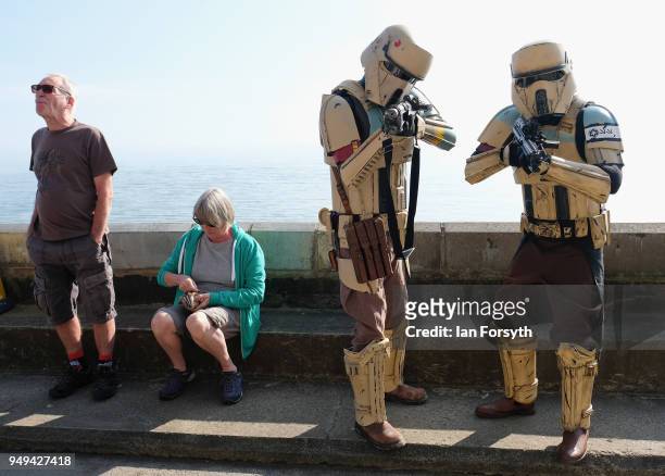 Stormtroopers pose during the Scarborough Sci-Fi event held at the seafront Spa Complex on April 21, 2018 in Scarborough, England. The North...