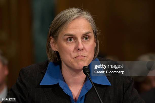 Dawn Johnsen, a professor at Indiana University School of Law, testifies before the Senate Judiciary Committee in Washington, D.C., U.S., on...