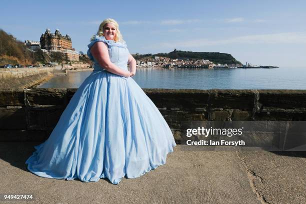 Charlotte Brown from Filey dresses as Cinderella as she attends the Scarborough Sci-Fi event held at the seafront Spa Complex on April 21, 2018 in...