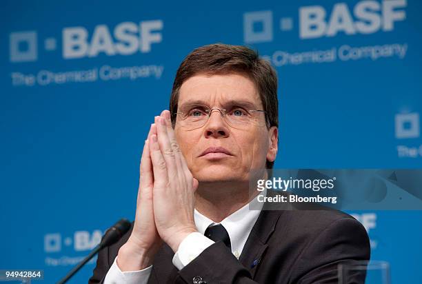 Hans-Ulrich Engel, a member of the BASF SE management board, listens during the annual earnings press conference, in Ludwigshafen, Germany, on...