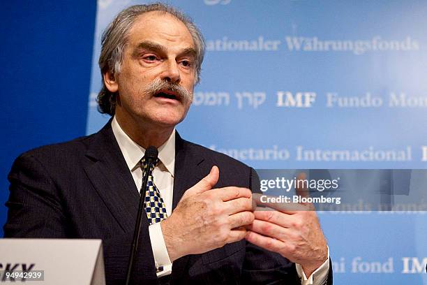 John Lipsky, deputy director of the International Monetary Fund, speaks during a press briefing at the IMF and World Bank spring meetings in...