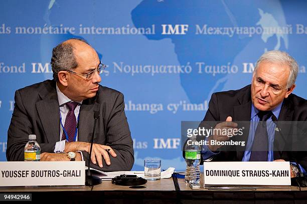Youssef Boutros-Ghali, chairman of the International Monetary Fund Committee , left, and Dominique Strauss-Kahn, managing director of the...