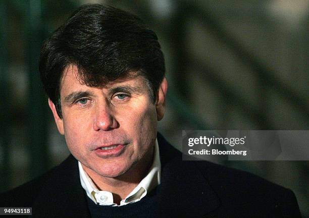 Rod Blagojevich, ousted governor of Illinois, speaks to the media outside his home in Chicago, Illinois, U.S., on Thursday, Jan. 29, 2009....