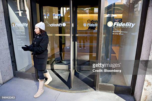 Vanita Khan exits a Fidelity branch in New York, U.S., on Tuesday, Feb. 24, 2009. Fidelity Investments, Charles Schwab Corp. And other 401 account...