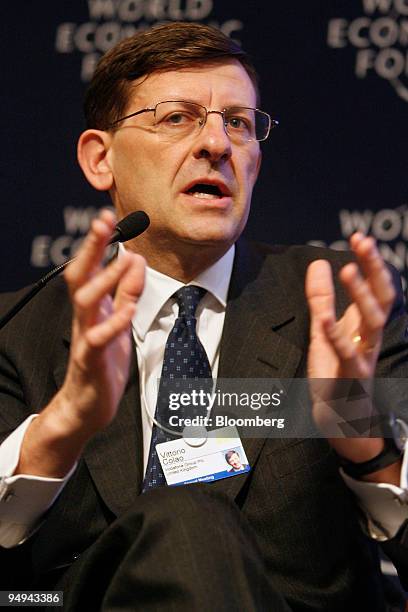 Vittorio Colao, chief executive officer of Vodafone Group PLC, speaks during a session on day three of the World Economic Forum in Davos,...