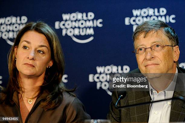 Bill Gates, founder of Microsoft Corp., right, and his wife Melinda French Gates, co-founders of the Bill & Melinda Gates Foundation, hold a press...