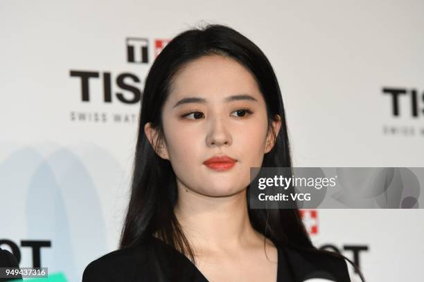 Actress Liu Yifei attends the new product launch event of Tissot on April 21, 2018 in Shanghai, China.