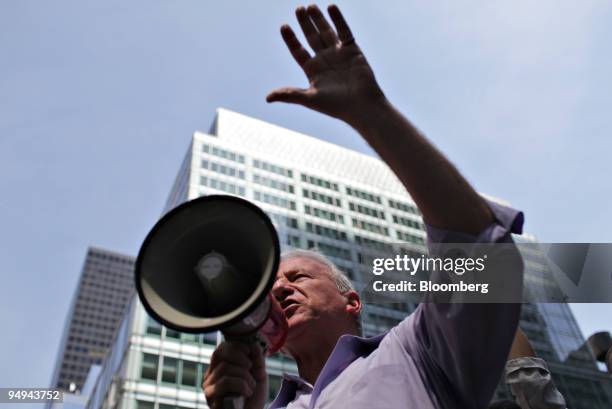 Andy Stern, president of the Service Employees International Union , speaks during a demonstration outside Bank of America Tower in New York, U.S.,...