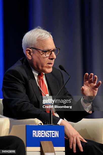 David M. Rubenstein, co-founder and managing director of the Carlyle Group, speaks during a session on day three of the World Economic Forum in...