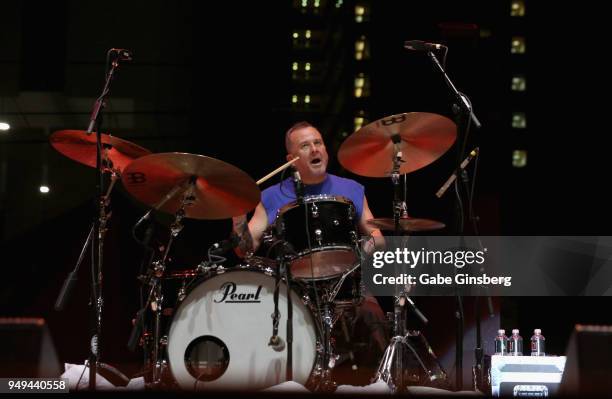 Drummer Jean-Paul Gaster of Clutch performs during the Las Rageous music festival at the Downtown Las Vegas Events Center on April 20, 2018 in Las...