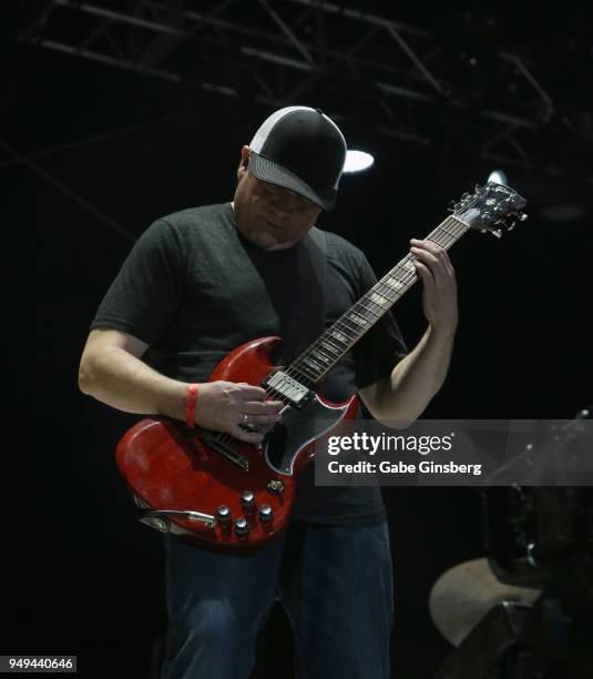 Guitarist Tim Sult of Clutch performs during the Las Rageous music festival at the Downtown Las Vegas Events Center on April 20, 2018 in Las Vegas,...