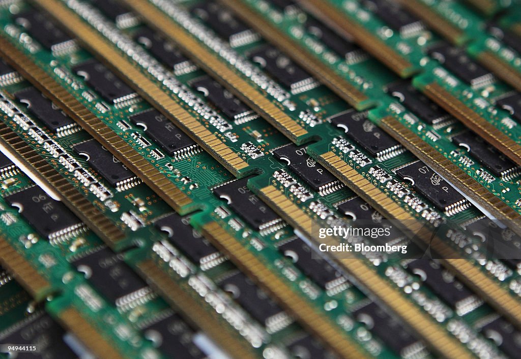 Various types of memory chips are stacked at an electronics