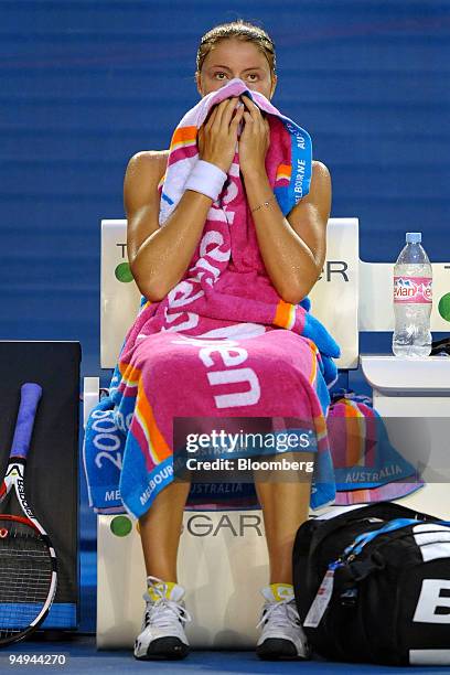 Dinara Safina of Russia wipes her face during a break from play against Serena Williams of the U.S. In their women's final match on day 13 of the...