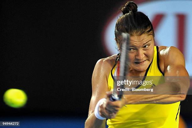 Dinara Safina of Russia returns the ball to Serena Williams of the U.S. In their women's final match on day 13 of the Australian Open Tennis...