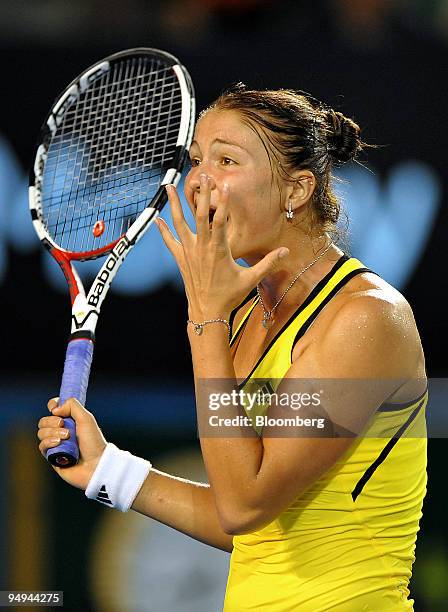 Dinara Safina of Russia reacts after losing a point to Serena Williams of the U.S. In their women's final match on day 13 of the Australian Open...