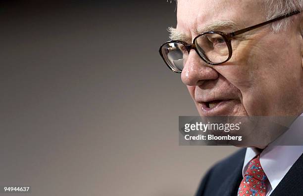 Warren Buffett, chairman of Berkshire Hathaway Inc., speaks during an interview at Berkshire?s annual shareholder meeting at the Qwest Center in...