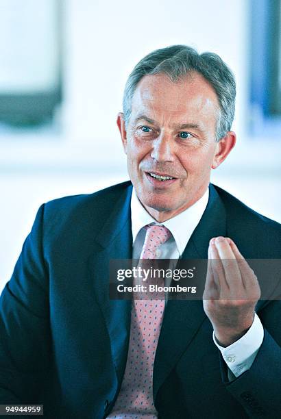 Tony Blair, former U.K. Prime minister and Middle East envoy for the United Nations, speaks during an interview at the American Colony hotel in...