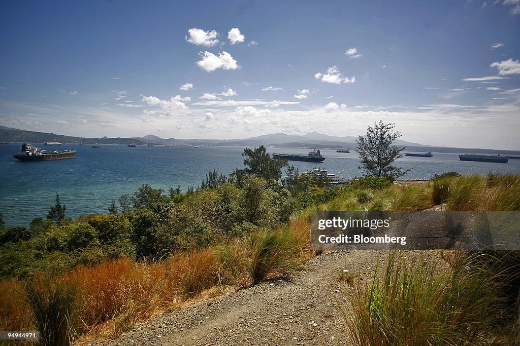Idling container ships and cargo vessels sit in Subic Bay Freeport in ...