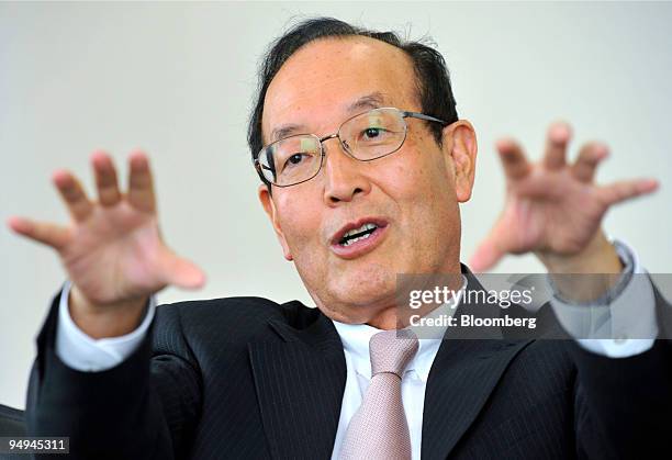 Hiroshi Rinno, president and chief executive officer of Credit Saison Co., speaks during an interview at the company's headquarters in Tokyo, Japan,...