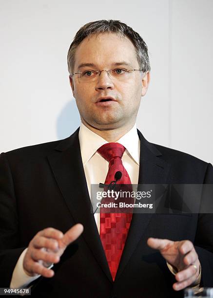 Klaus Tschuetscher, Liechtenstein's incoming prime minister, speaks during a news conference in Vaduz, Liechtenstein, on Thursday, March 12, 2009....