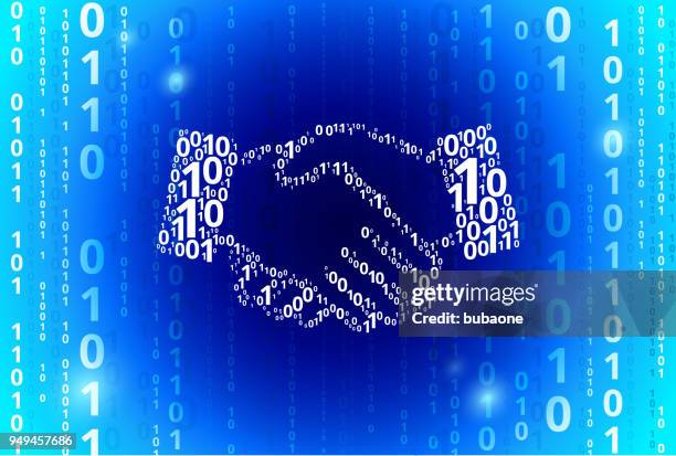 handshake binary code blue vector pattern background - virtual handshake stock illustrations